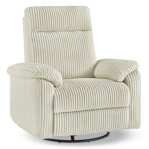 KISLOT Swivel Rocker Recliner for Adults, Corduroy 360 Degree Swivel Glider Recliner Manual 3-Position Adjustable Easy Assembly for Small Space Living Room Nursery Bedroom