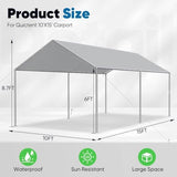 Quictent 10x15 ft Heavy Duty Car Canopy Galvanized Frame Carport Outdoor Party Tent Boat Shelter with 3 Reinforced Steel Cables - Grey Quictent