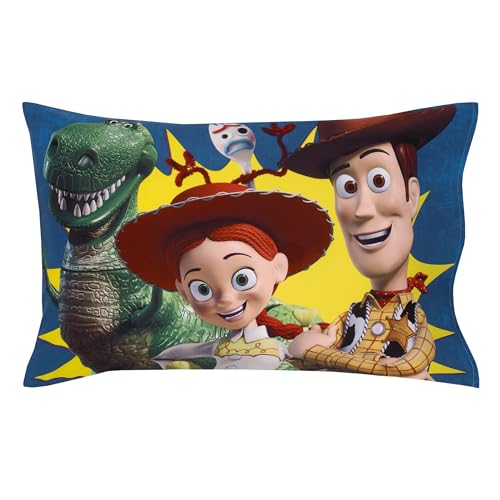 NoJo Disney Toy Story Taking Action Blue, Green and Yellow 4 Piece Toddler Bed Set - Comforter, Fitted Bottom Sheet, Flat Top Sheet, and Reversible Pillowcase NoJo