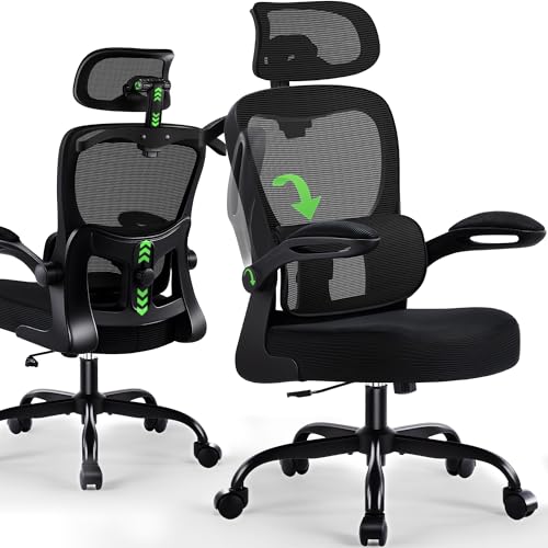 AreShark Office Chair Ergonomic Desk Chairs with Adjustable Lumbar Support& Headrest Hanger, High Back Breathable Mesh Chair with Wheels, Rolling Swivel Comfy Task Computer Chair for Home Work Gaming AreShark