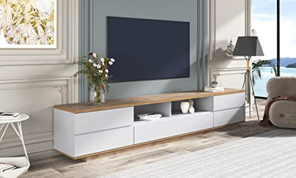 Merax Wood TV Stand Entertainment Center with Storage Cabinets & Open Shelves, Modern TV Console Table for TVs Up to 80” for Living Room Bedroom (White) - WoodArtSupply