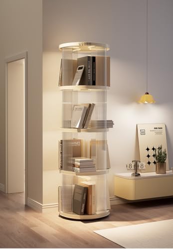 360 Acrylic Rotating Bookshelf for Adults and Kids.4 Tier Clear Tall nightstand,with Multi Layer.Swivel Bookcase for Display.Spinning and Turning revolving Bookshelf Tower. WoodArtSupply