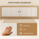 HOMCOM Queen Size Bed Frame with Upholstered Headboard, Platform Bed Frame with Wooden Slats, No Box Spring Needed, Easy Assembly, Natural HOMCOM