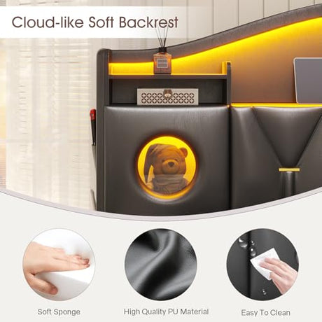 California King Bed Frames, Cal King Bed Frame with Storage Headboard & 6 Drawers, Platform Bed with with LED Lights & Charging Station, Noise-Free, No Box Spring Needed, Easy Assembly, PU Black Tagafi