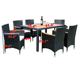 Goohome 7 Piece Outdoor Dining Set, Patio All-Weather Wicker ConversationSet Furniture W/Acacia Wood Top, Water-Resistant Cushions, Adjustable Table Feet, for Porch, Garden, OneSize, E-Black Goohome