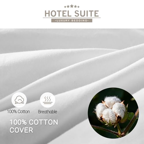 Hotel Suite Luxurious Feather and Down Comforter Duvet Insert Full/Queen Size, 100% Cotton Cover, Hotel Collection Quilts, 56 oz Fill Weight, All Season Medium Warmth 88 x 88 Inch White Hotel Suite
