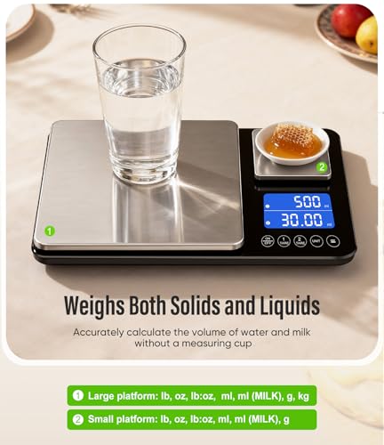 Digital Dual Platform Kitchen Scale, 33 lb Large & 1.1 lb Mini Food Scale with Dual-Line LCD Display, Stainless Steel, High Precision for Baking, Cooking, and Meal Prep Letron