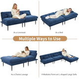 NEDYO 70 inch Convertible Futon Sofa Bed, Velvet Sleeper Sofa with Adjustable Backrest, Thick Fill and Convertible Modules, 4 in 1 Loveseat Couch for Living Room, Blue NEDYO