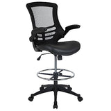 Flash Furniture Kelista Mid-Back Swivel Office Chair with Adjustable LeatherSoft Seat Height, Ergonomic Mesh Chair with Flip-Up Arms, Black Flash Furniture