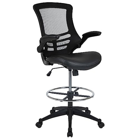 Flash Furniture Kelista Mid-Back Swivel Office Chair with Adjustable LeatherSoft Seat Height, Ergonomic Mesh Chair with Flip-Up Arms, Black Flash Furniture