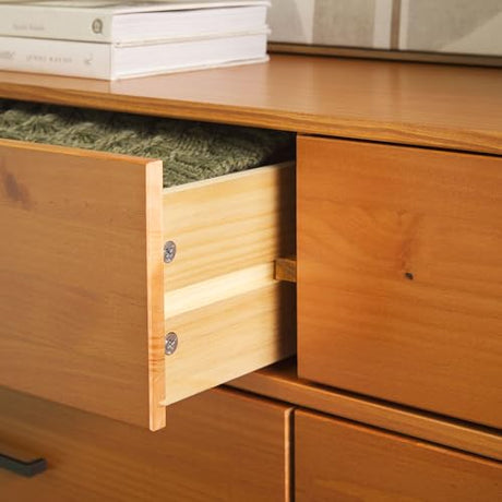 Walker Edison Modern 6-Drawer Dresser Bedroom Storage Organizer, 52 inch, Caramel Handle Walker Edison
