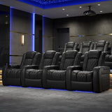 Valencia Tuscany Home Theater Seat - Nappa Leather Power Recliner with Cool Gel Memory Foam, USB-C/USB-A Charging, RGB LED Lights, Adjustable Lumbar & Headrest (Row of 2, Black)