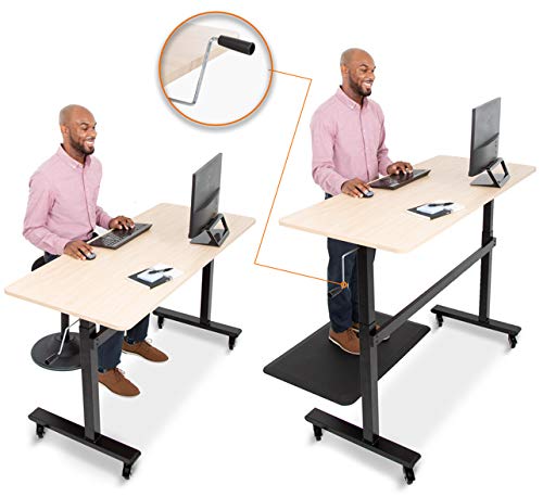 Stand Steady Tranzendesk | 55 Inch Standing Desk with Detachable Wheels | Crank Height Adjustable Sit to Stand Workstation | Modern Ergonomic Desk Supports 3 Monitors (Maple) Stand Steady