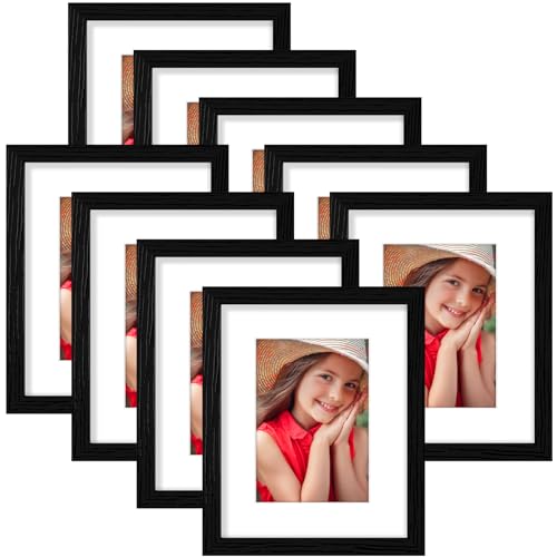 Vittanly 8x10 Picture Frames for Wall Set of 9, Display 5x7 Pictures with Mat or 8x10 without Mat, Collage Frames for Wall or Tabletop, Perfect for Home Décor and Gifts, Black Vittanly