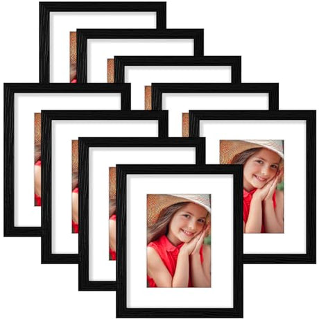 Vittanly 8x10 Picture Frames for Wall Set of 9, Display 5x7 Pictures with Mat or 8x10 without Mat, Collage Frames for Wall or Tabletop, Perfect for Home Décor and Gifts, Black Vittanly