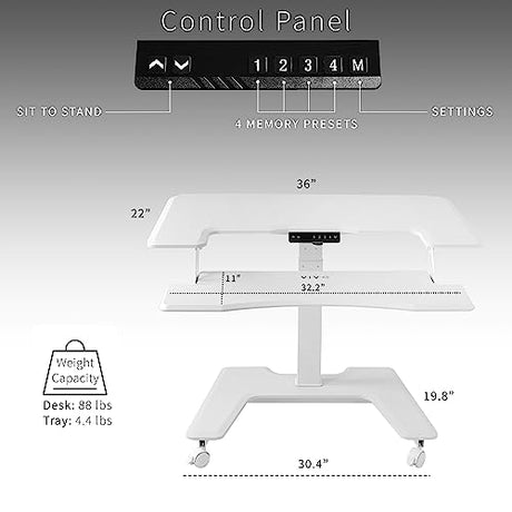 VIVO White Electric Mobile Height Adjustable 36 inch Dual Platform Standing Desk with Wheels, Rolling Small Space Table, Sit Stand Workstation, DESK-V111VTW VIVO
