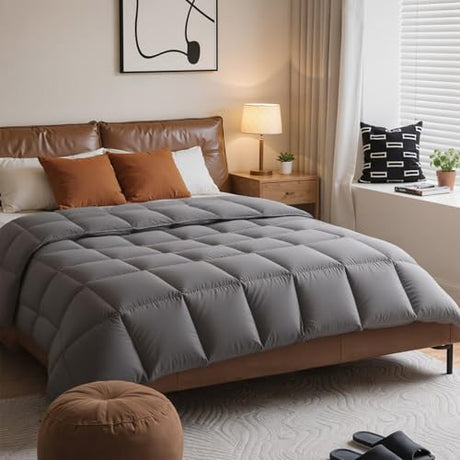 Luxury Goose Down Comforter Single Size Duvet Insert All Season Bedding Quilt Grey,30x20Inch OASWET
