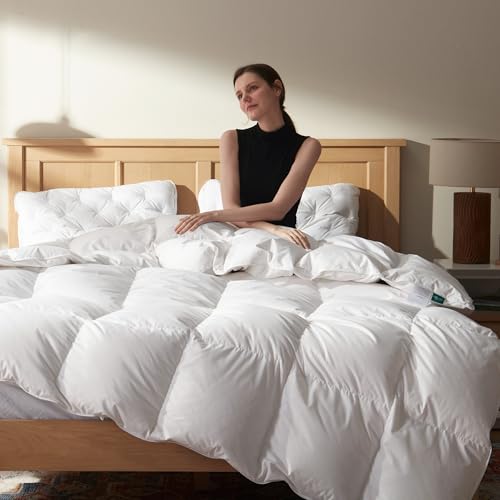 Three Geese Luxury Down Comforter King Size, All-Season Duvet Insert 106x90 Inch with 100% Cotton Cover, 72 Oz Weight Three Geese