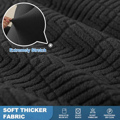 JIVINER 3 Piece Recliner Chair Cover Stretch Lazy Boy Non Slip Covers for Recliner with Pockets Soft Jacquard Reclining Sofa Slipcovers Furniture Protector with Elastic Bottom (1 Seater, Black) JIVINER