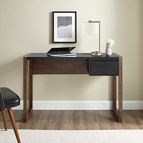 Walker Edison Fluted Drawer Writing Laptop Desk, 46 Inch, Black/Walnut Walker Edison