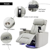 QKFF Power Swivel Glider Recliner for Nursery, Home Theater Seating with Hidden Arm Storage LED Light Strip Cup Holder Tray Table Cell Phone Holder for Living Room