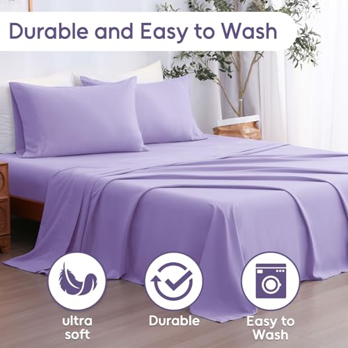 LONAVA Full Sheet Set 4 Pieces,Lavender Ultra Soft & Breathable Microbifer Sheets, 1600 Thread Count Hotel Luxury Oeko-Tex Bed Sheets, 14-16 Inch Deep Pocket Durable Wrinkle Free Sheets LONAVA