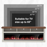 Spurgehom 58" Fireplace TV Stand for TVs Up to 65" with 52" Electric Fireplace,White Entertainment Center,Led Light TV Consoles for Living Room,Farmhouse Media Console Table Spurgehom