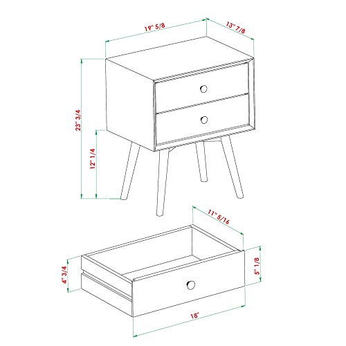 Walker Edison Mid Century Modern Wood Nightstand Side Table Bedroom Storage Drawer Bedside End Table, 2 Drawer, Caramel - WoodArtSupply