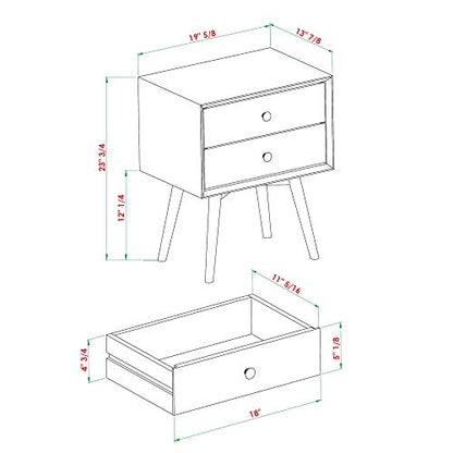 Walker Edison Mid Century Modern Wood Nightstand Side Table Bedroom Storage Drawer Bedside End Table, 2 Drawer, Caramel - WoodArtSupply