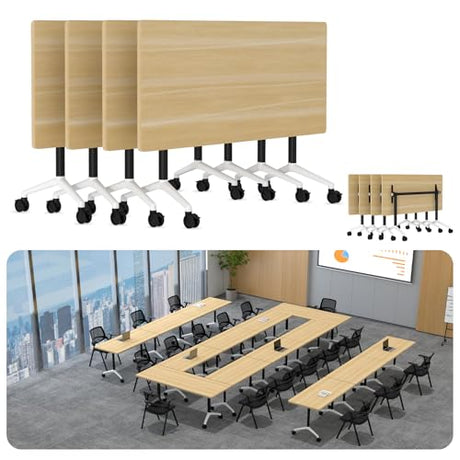 rzoizwko 8Packs Folding Conference Tables on Wheels,61IN Mobile Flip Top Meeting Room Table for Office & Training Rooms,Foldable Conference Room Tables Modular Rolling Desk Heavy-Duty Metal Frame rzoizwko