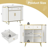 LUMIINOFAMI Sideboard Buffet Cabinet with Storage, 43.3'' Modern Coffee Bar Entryway Cabinet with Drawers, Console Table with Storage Gold Sealed Edge Luxury Style for Living Room, Hallway (White) LUMIINOFAMI