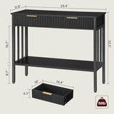 MAHANCRIS Console Table, Narrow Long Entry Table with Storage Shelf, 2-Tier Fluted Entryway Table with 2 Drawers, for Entryway, Living Room, Foyer, Hallway, Office, Black CTHB5101 MAHANCRIS