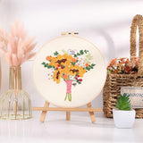 FONNUY Bouquet Flowers Embroidery Kit Love Mom for Beginners, Pre-Stamped Pattern Kits for Adults with Hoop, Easy to Follow Color Thread Needlework, 8'' Hoop (Sunflowers)