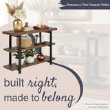 Alaterre Furniture Pomona Living Room Collection – 3-Tier Solid Wood Media Console Table with 2 Open Shelves and Metal Legs - Rustic Industrial Farmhouse TV Stand and Storage Console (Rustic Brown) Alaterre Furniture