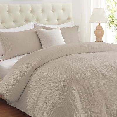 Cozyide Linen Duvet Cover Full Size, 3 Pieces Bedding Duvet Covers, Soft Breathable Seersucker Duvet Cover Set with Zipper Closure and Corner Ties (1 Duvet Cover 80"x90" + 2 Pillow Shams 20"x26")