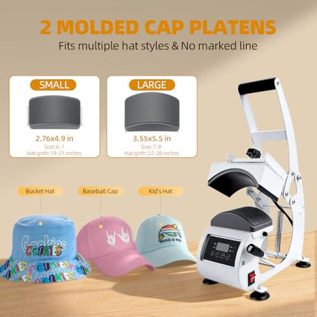WERMAH Hat Heat Press, Hat Press Heat Machine for Caps with 2 Platens, White Hat Heat Press Machine for Caps with Non-Slip Base for Heat Transfer Vinyl WERMAH