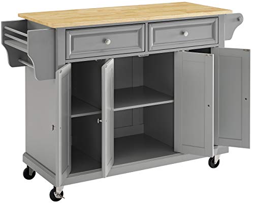 Crosley Furniture Full Size Wood Top Rolling Kitchen Island Storage Cart, Microwave Stand, Spice Rack, Gray Crosley Furniture
