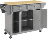 Crosley Furniture Full Size Wood Top Rolling Kitchen Island Storage Cart, Microwave Stand, Spice Rack, Gray Crosley Furniture