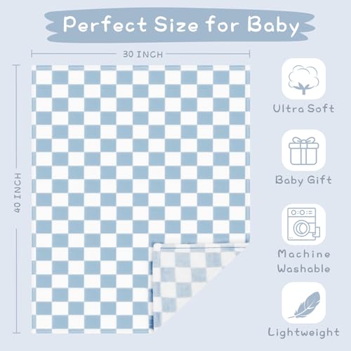 Yurhap Checkered Baby Blanket Fleece Baby Blankets for Boys, Ultra Soft Cozy Fluffy Infant Toddler Newborn Receiving Blankets for Crib Stroller, 30''x40'', Blue Yurhap
