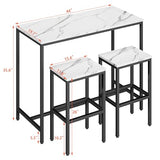 Yongchuang Modern 3-Piece Bar Table and Stools Set in White Faux Marble with Black Metal Frame Yongchuang