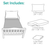 Biloban 3-Piece Toddler Sheet Set Microfiber, Toddler Bedding Set Includes Crib Mattress Sheet, Flat Sheet and Envelope Pillowcase, Silky Soft, Breathable and Lightweight, Grey Biloban