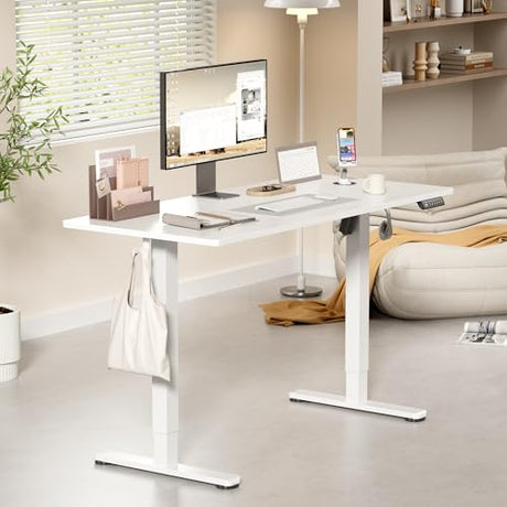 YESHOMY Height Adjustable Electric Standing Desk, 46 x 24 Inches Memory Home Office Sit Stand up Desk with Phone Holder and USB Charging Port, White YESHOMY