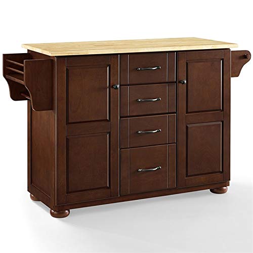 Pemberly Row Modern Natural Wood Top Kitchen Island in Mahogany - WoodArtSupply