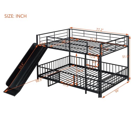 Harper & Bright Designs Full Over Full Metal Bunk Bed with Slide, Heavy Duty Bunk Bed with Small Door, Fence and Ladder for Girls Boys, Black Harper & Bright Designs
