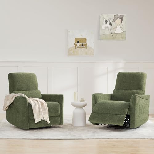 CHITA Power Recliner Chair Swivel Glider, FSC Certified Upholstered Living Room Nursery Reclining Sofa Chair with Lumbar Support, Green