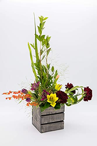 Wood Planter Box with Wine Crate Styled, 5 Inch Square, Rustic Barn Wood, Plastic Liner, Wedding Flowers Holder, Home and Venue Decor, (5x5 Wine Crate Set of 4) Collection by Tiffany