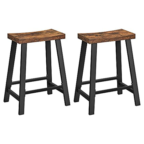 VASAGLE Bar Stools, Set of 2 Bar Chairs, Kitchen Breakfast Bar Stools with Footrest, 23.6 Inches High, Industrial in Living Room, Party Room, Rustic VASAGLE