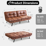 Vyfipt 71" Convertible Futon Sofa Bed,3-in-1 Faux Leather Fabric Futon Couch with Memory Foam, Modern Foldable Sleeper Loveseat for Small Spaces, Living Room,Office & Apartment,Brown Vyfipt