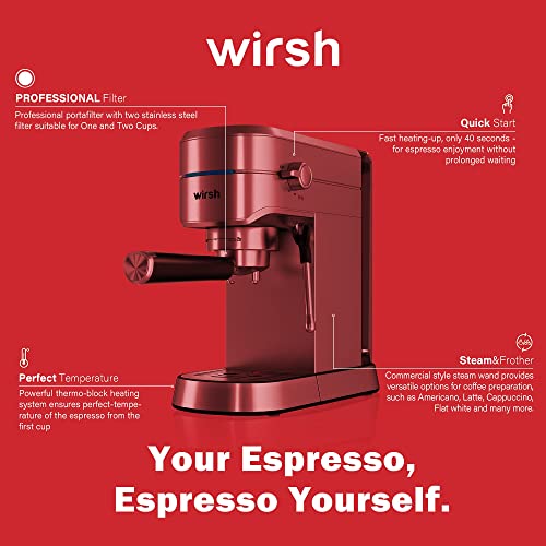 wirsh Espresso Machine,20 Bar Espresso Maker with Commercial Steamer for Latte and Cappuccino, Expresso Coffee Machine with 42 oz Removable Water Tank,Stainless Steel (Home Barista) wirsh