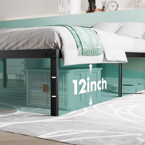 Sweetcrispy Bed Frame King - Heavy Duty No Box Spring Needed Metal Platform Bedroom Frames with Storage Space, 14 Inches High, Sturdy Steel Slat Support, Black Sweetcrispy